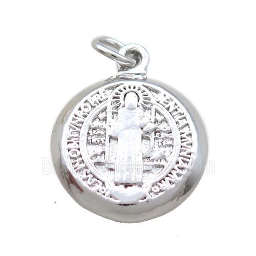 copper circle pendant, Jesus, platinum plated