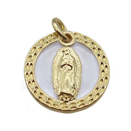 copper circle pendant, Jesus, gold plated