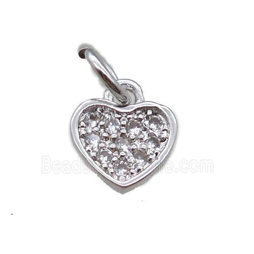 copper heart pendant paved zircon, platinum plated