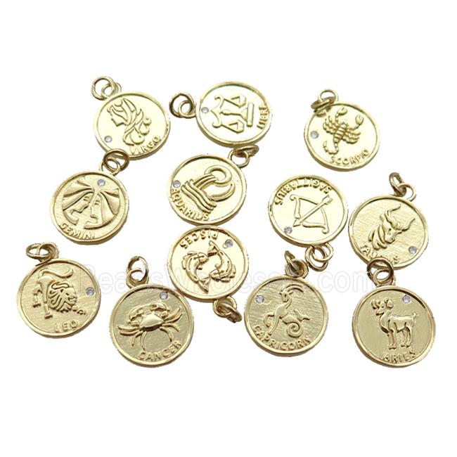 copper circle pendant with mix Zodiac, gold plated