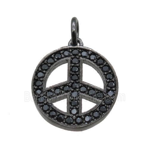 copper peace sign pendant paved zircon, black plated
