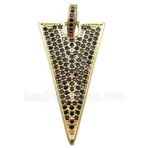 copper triangle pendant paved zircon, gold plated