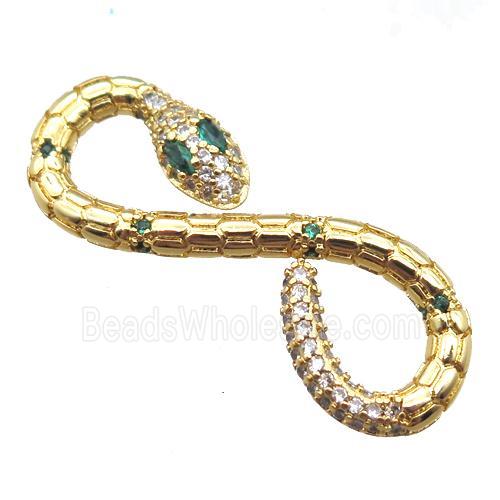 copper connector pave zircon, snake, gold plated