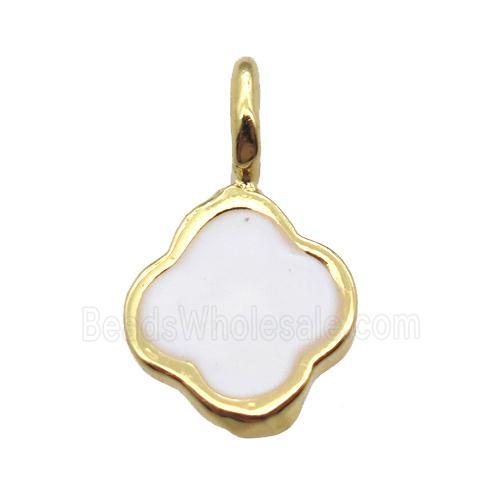 copper clover pendant with white enameling, gold plated