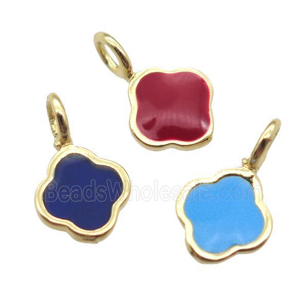 copper clover pendant with enameling, mixed, gold plated