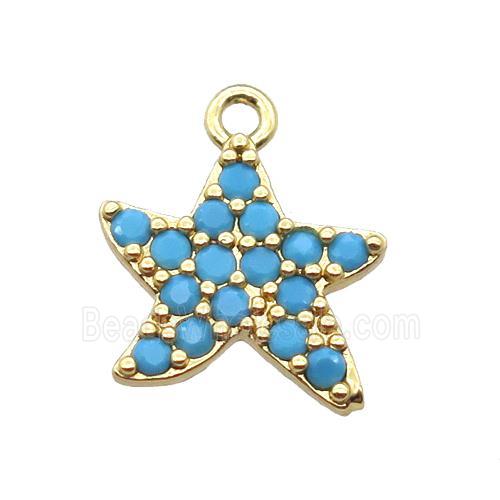 copper star pendant pave zircon, turq, gold plated