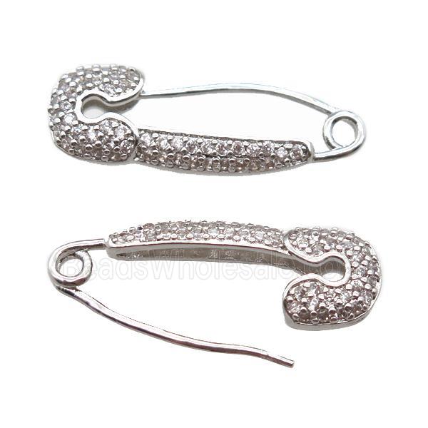 copper brooch pave zircon, platinum plated