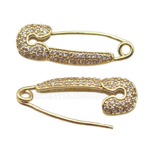 copper brooch pave zircon, gold plated