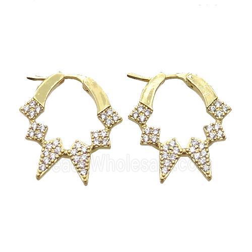 copper Latchback Earrings paved zircon, gold plated