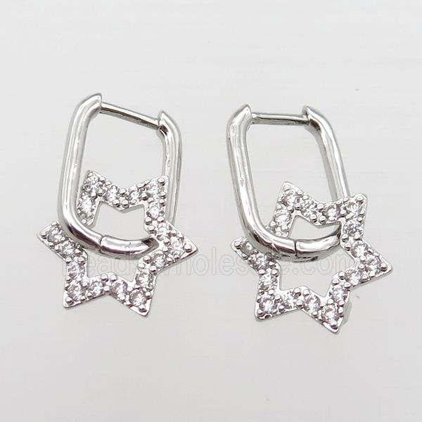 copper Latchback Earrings paved zircon, star, platinum plated