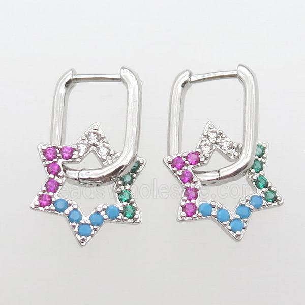copper Latchback Earrings paved zircon, star, platinum plated
