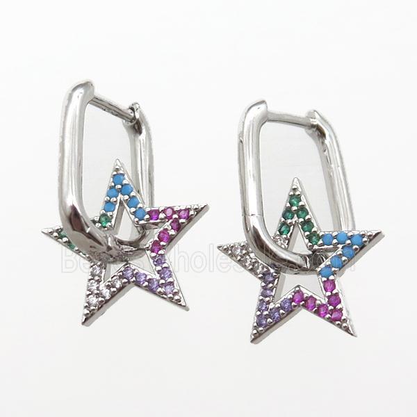 copper Latchback Earrings paved zircon, star, platinum plated