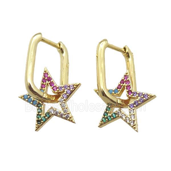 copper Latchback Earrings paved zircon, star, gold plated