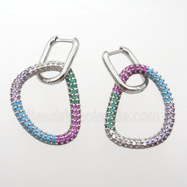 copper Latchback Earrings paved zircon, platinum plated