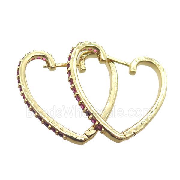 copper Latchback Earrings paved zircon, heart, gold plated