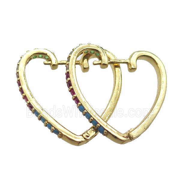 copper Latchback Earrings paved zircon, heart, gold plated