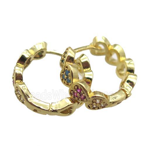 copper hoop Earrings paved zircon, gold plated