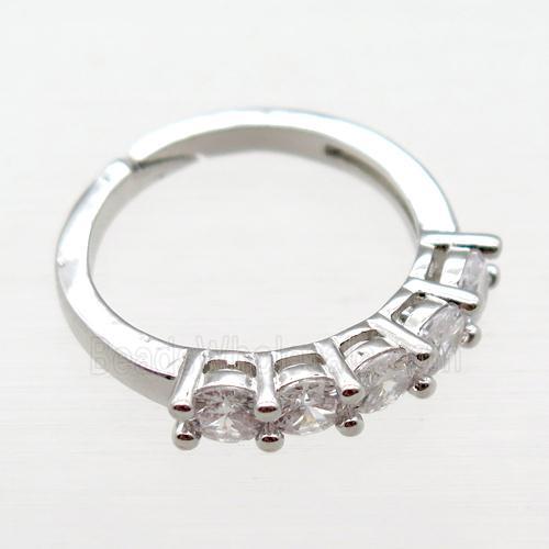 copper Rings pave zircon, Resizable, platinum plated