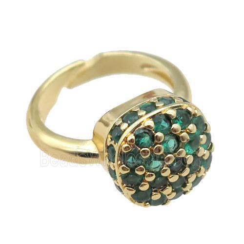 copper Rings pave green zircon, Resizable, platinum plated