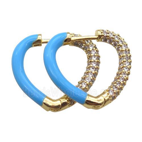 copper Latchback Earrings pave zircon with blue Enameling, gold plated