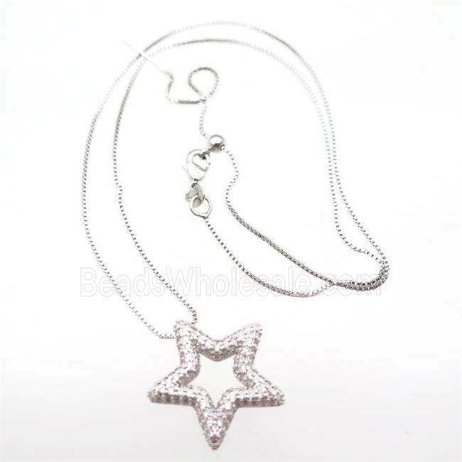 copper necklace with star pave zircon, platinum plated