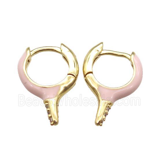 copper hoop Earrings with pink Enameling, gold plated