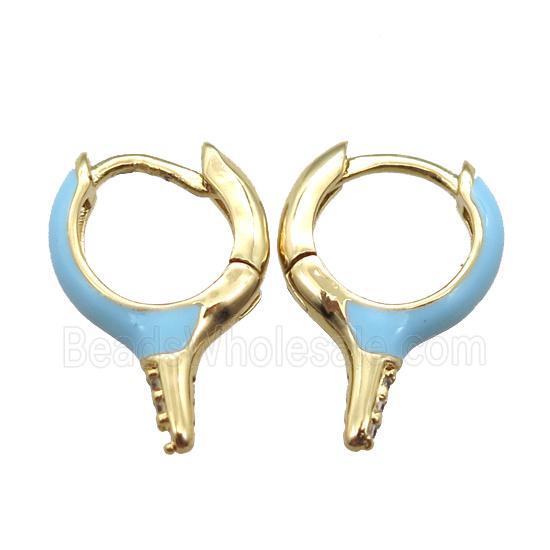 copper hoop Earrings with blue Enameling, gold plated