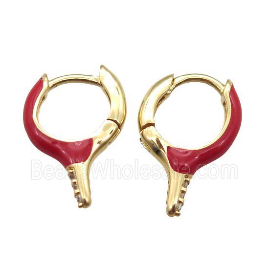 copper hoop Earrings with red Enameling, gold plated