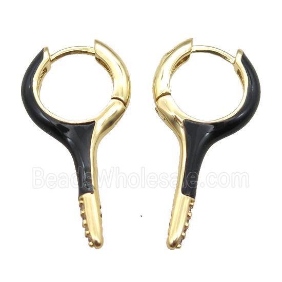 copper hoop Earrings with black Enameling, gold plated