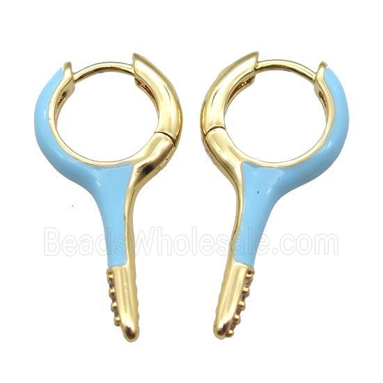 copper hoop Earrings with blue Enameling, gold plated