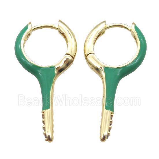 copper hoop Earrings with green Enameling, gold plated