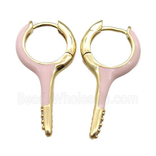 copper hoop Earrings with pink Enameling, gold plated