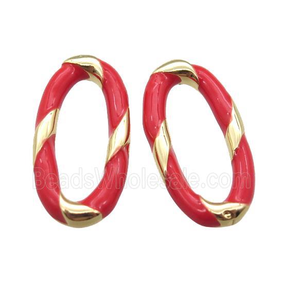 copper oval connector with red Enameling, gold plated