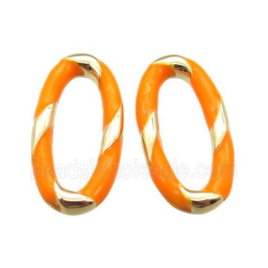 copper oval connector with orange Enameling, gold plated