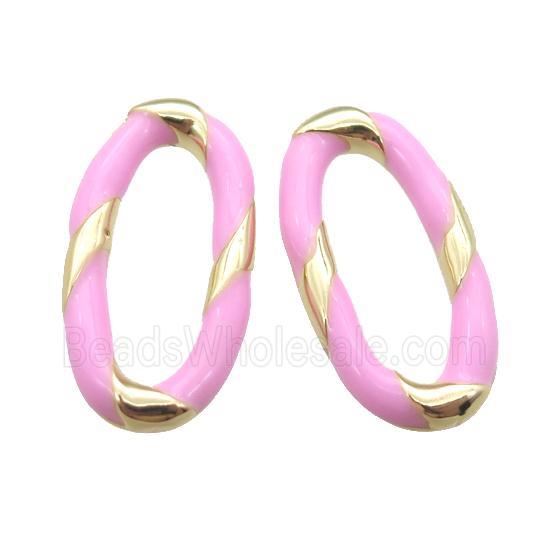 copper oval connector with pink Enameling, gold plated
