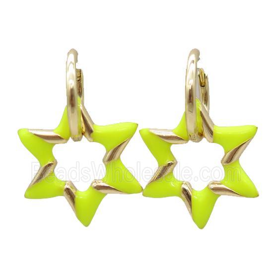 copper hoop Earring with enameling, star, gold plated