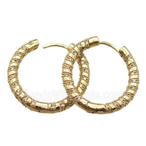 copper hoop earring pave zircon, gold plated