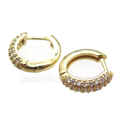 copper hoop earring pave zircon, gold plated