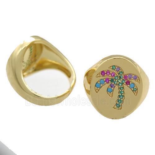 copper Rings pave zircon, Resizable, coconut tree, gold plated