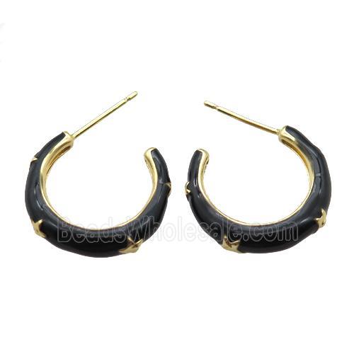copper stud Earrings with black Enameling, gold plated