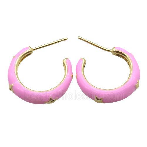 copper stud Earrings with pink Enameling, gold plated