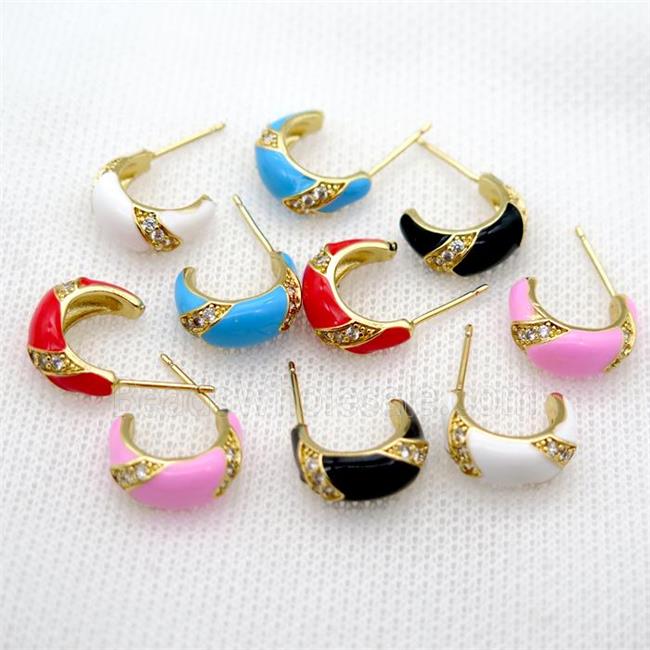 copper stud Earrings with Enameling, mixed, gold plated