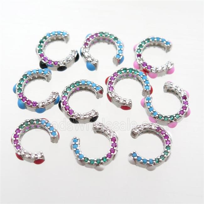copper clip Earrings pave zircon, mixed, platinum plated