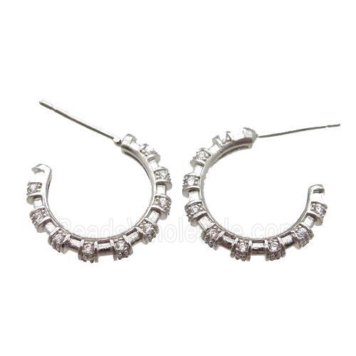 copper stud Earrings paved zircon, platinum plated