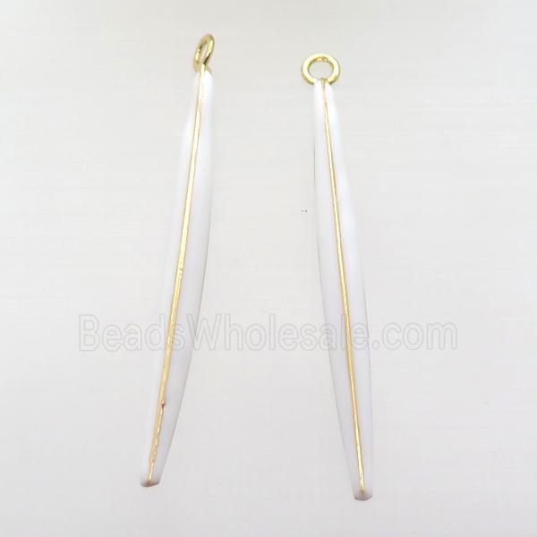 copper enameling stick pendant, white, gold plated