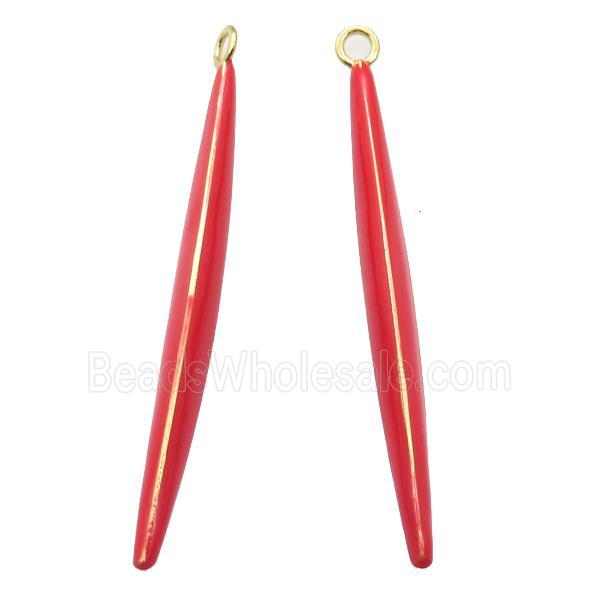 copper stick pendant with red Enameling, gold plated