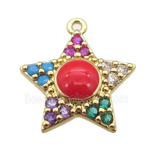 copper star pendant pave zircon, gold plated