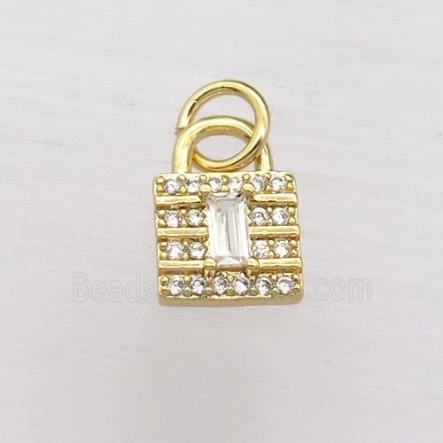 copper lock pendant pave zircon, gold plated