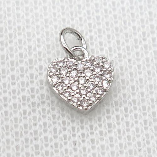 copper heart pendant pave zircon, platinum plated