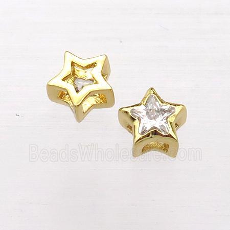 copper star beads pave zircon, gold plated